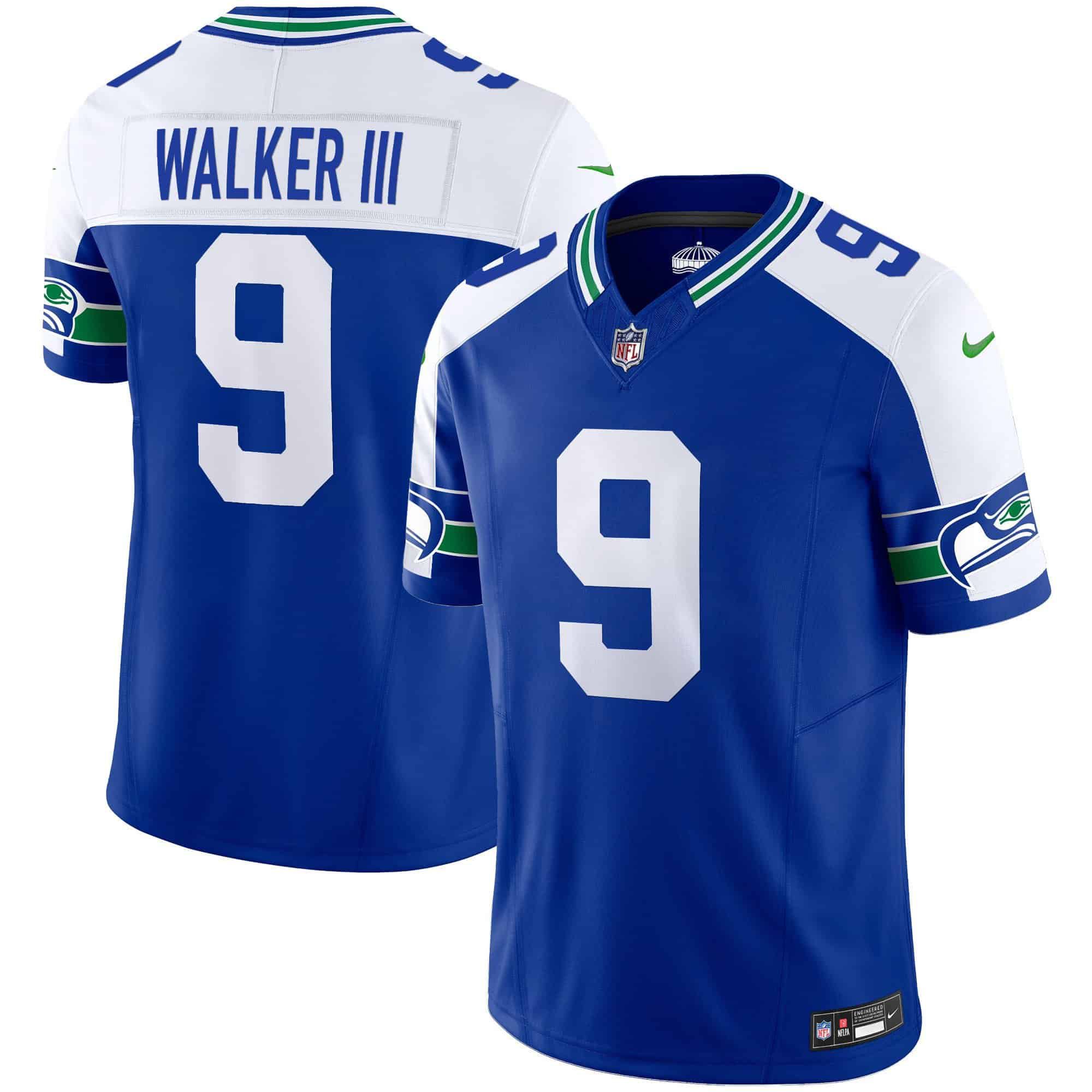 Men Seattle Seahawks 9 Walker iii Blue 2024 Nike Throwback Vapor Limited NFL Jersey